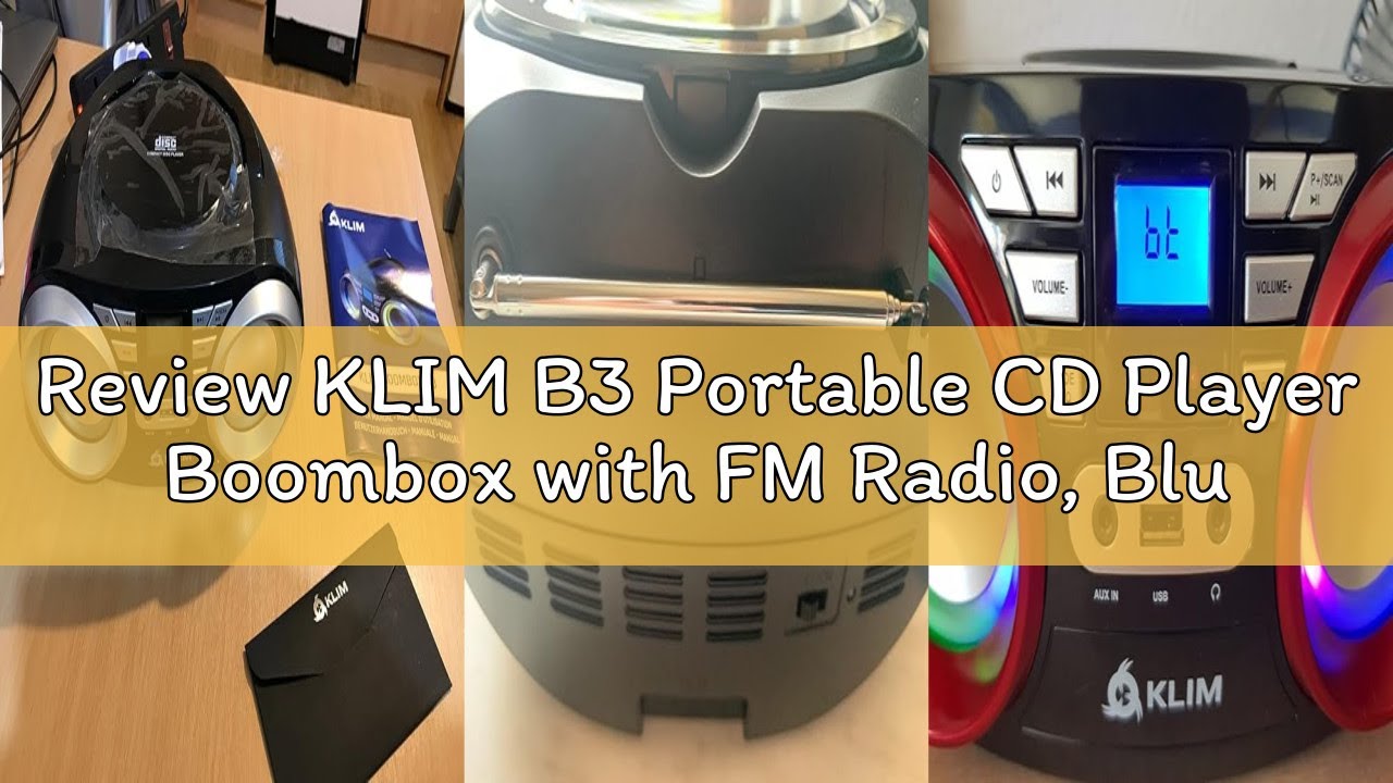 Review KLIM B3 Portable CD Player Boombox with FM Radio, Bluetooth, USB, AUX, and FM Radio Dual Spea
