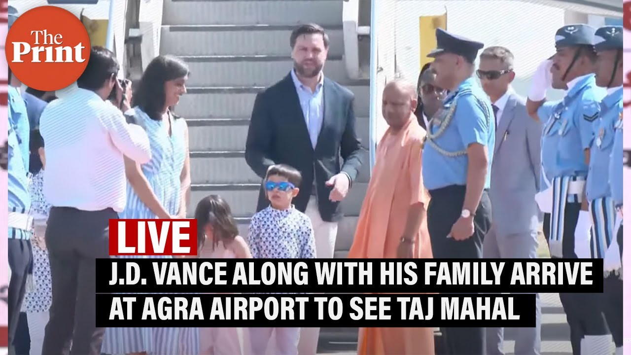 U.S. Vice president J.D. Vance along with his family arrive at Agra Airport to see Taj Mahal