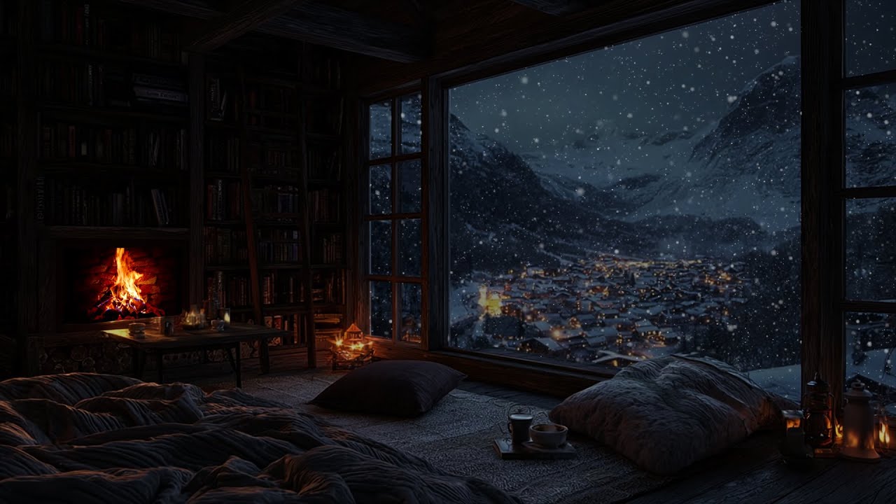 Still Winter Nights ❄️ Fireplace Crackles & Gentle Snow for Healing Sleep