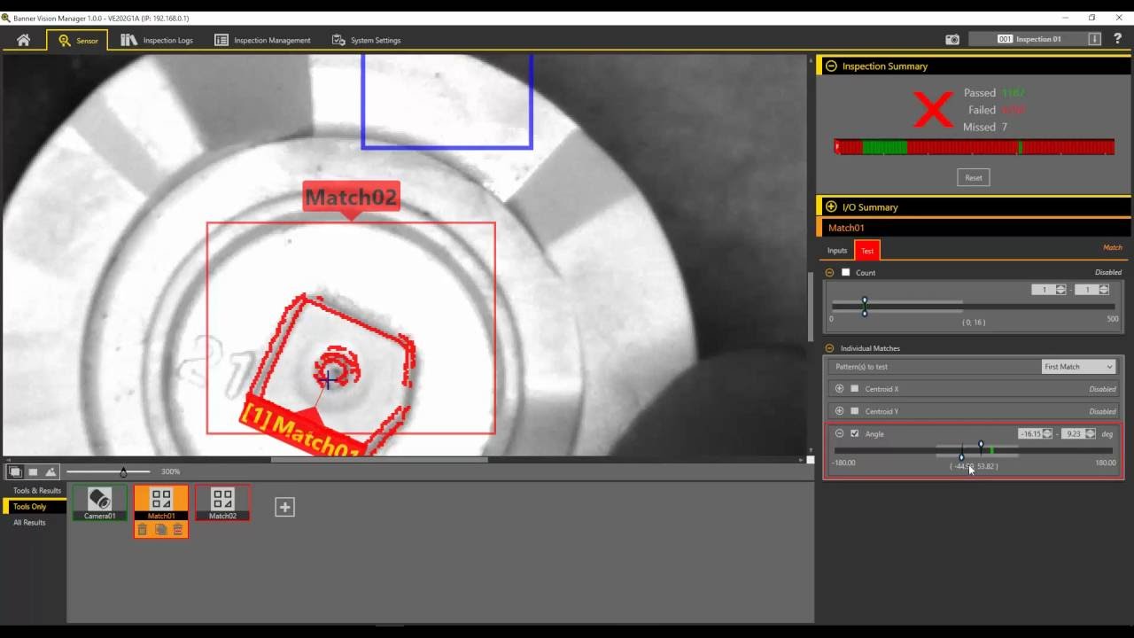 Banner VE Vision Manager Match Tool & Angle