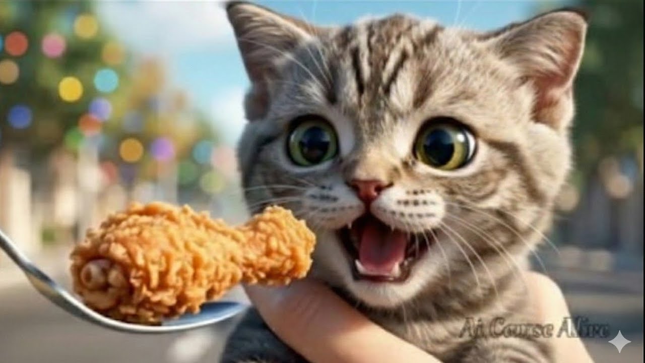Cat & Dog Eating Chicken Together 🍗😱