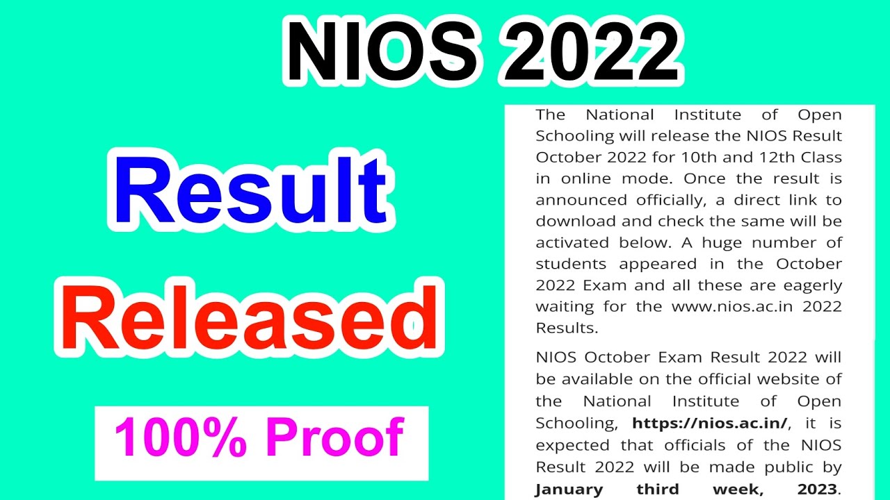 NIOS Result 2022 | NIOS Result Declared Full Details