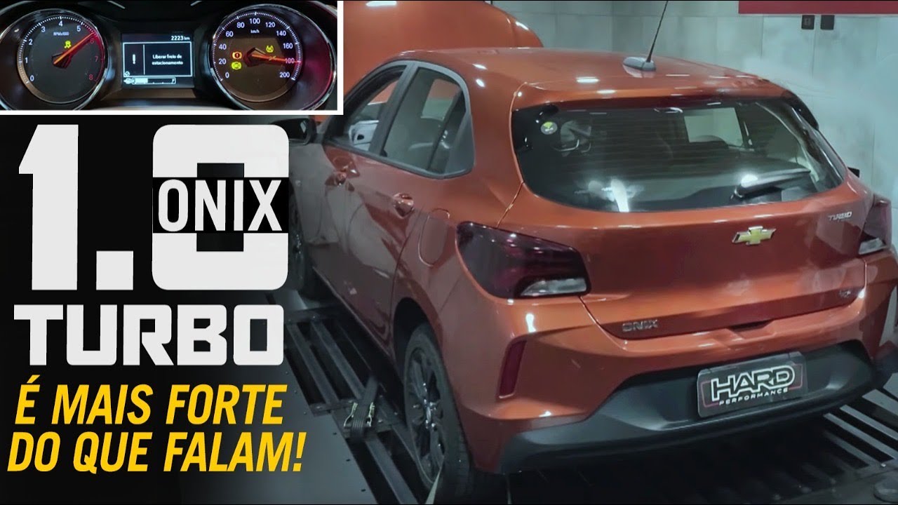 Chevrolet Onix 1.0 Turbo, manual de seis marchas, no dinamômetro, com direito a tudinho no painel