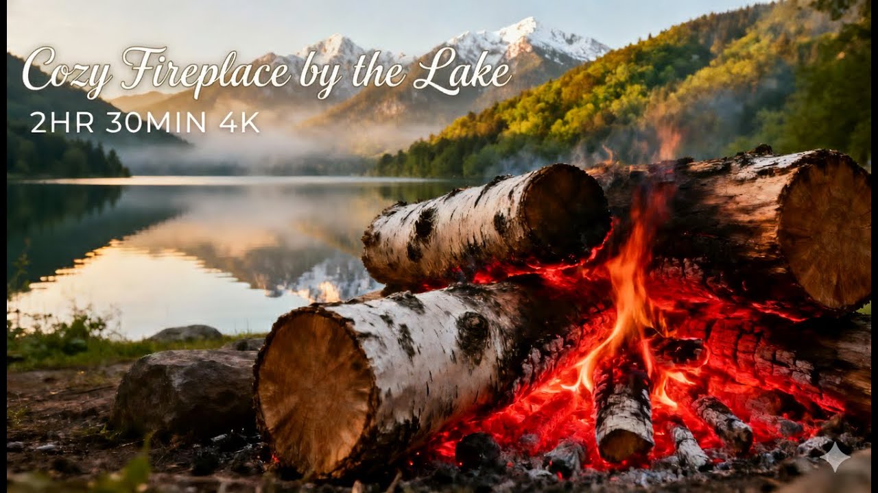 ASMR Cozy Lakeside Campfire | 2.5 Hours of Relaxing Fire Crackling Sounds | 4K Ultra HD