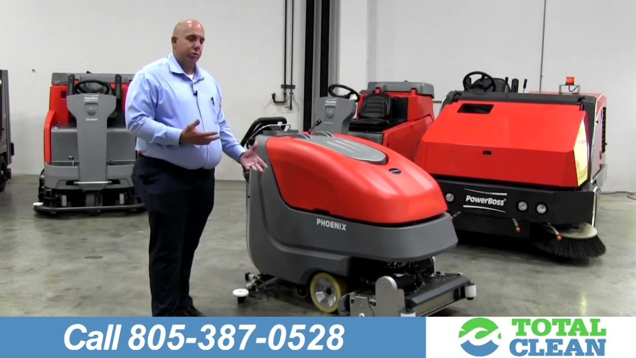 Rental, New, Used Walk Behind Sweeper Floor Scrubber, Powerboss Phoenix 2830 by Total Clean Equip