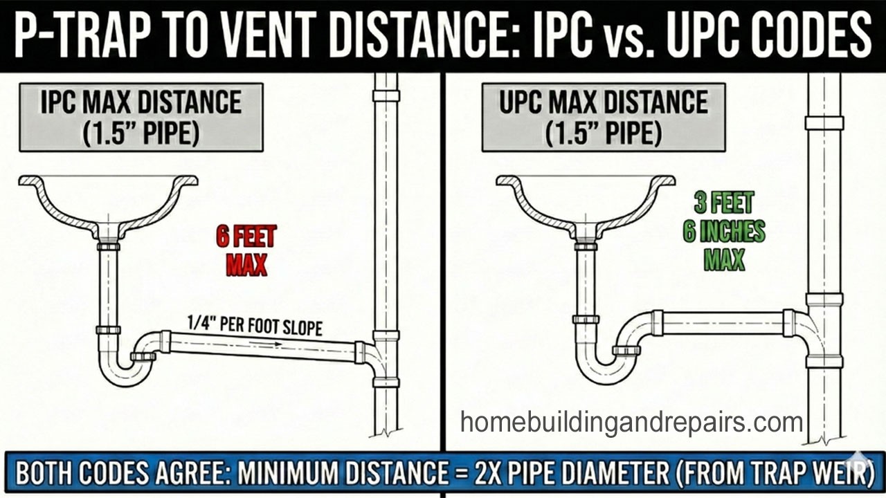 Plumbing Codes with Maximum & Minimum Distances for P Traps to Vents Measurements