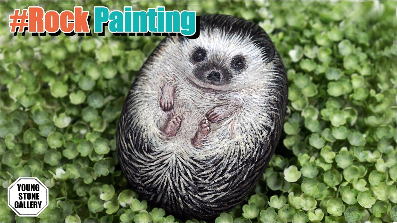 How to paint realistic cute hedgehog on a rock | Rock painting