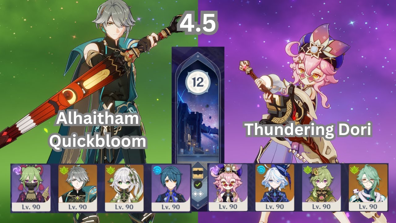 Alhaitham Quickbloom & Thundering Dori | 4.5 Spiral Abyss Genshin Impact | Continuous Run