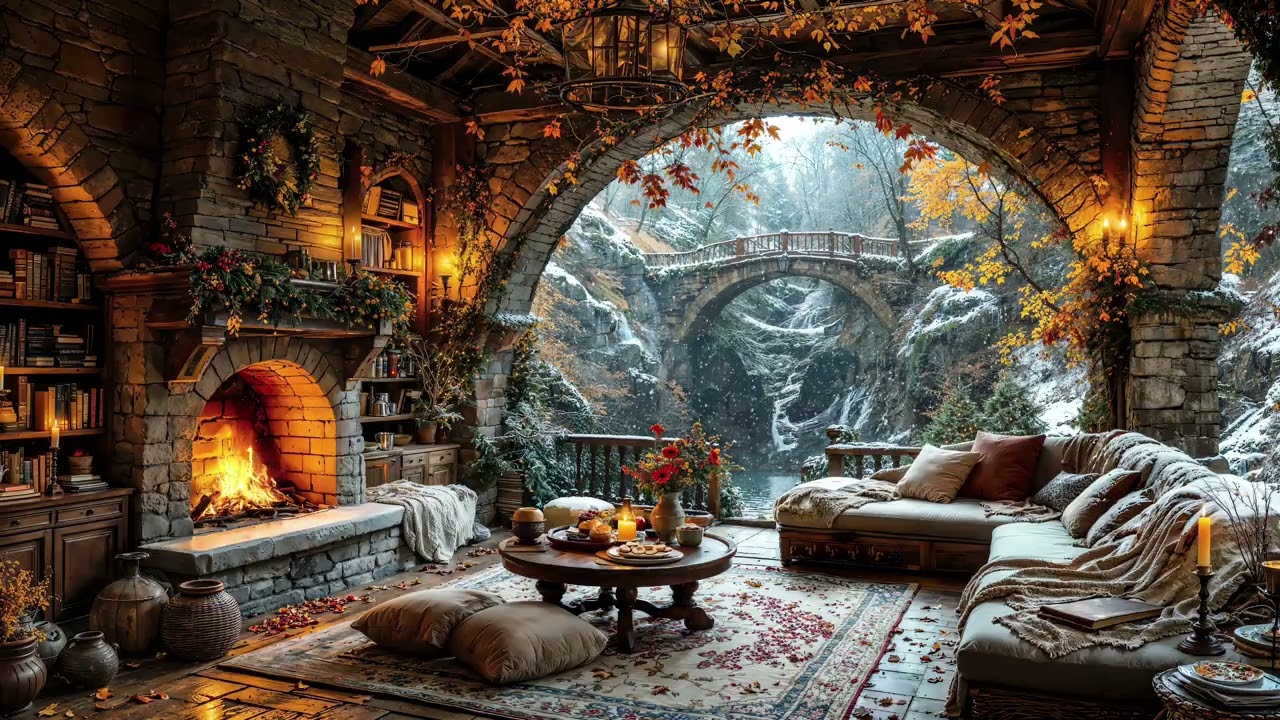 Cozy Winter Cabin ✨  Fireplace & Soft Snowfall Ambience for Sleep, Study & Relaxation