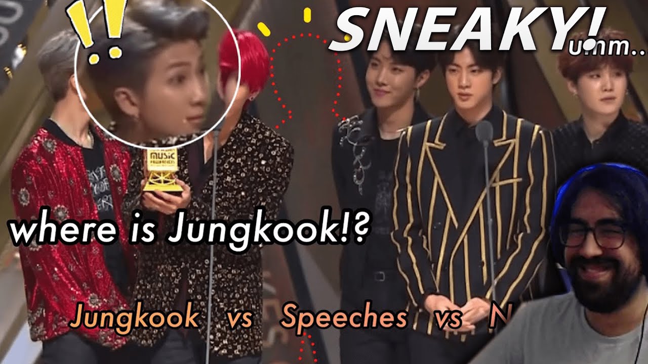 Sneaky - Jungkook desperately avoiding speeches at award shows (vs Namjoon ) | Reaction