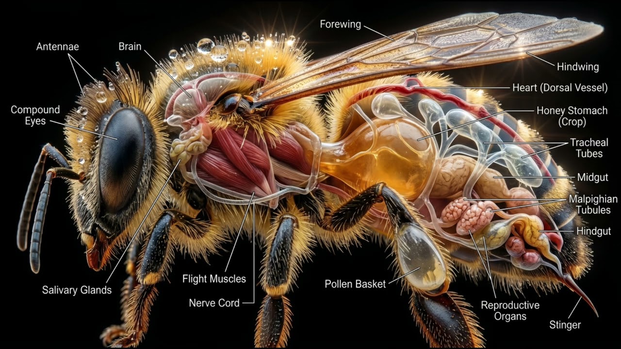 🐝 Amazing Honey Bee Anatomy | Detailed Insect Science Visualization | 1 Hour Educational Display