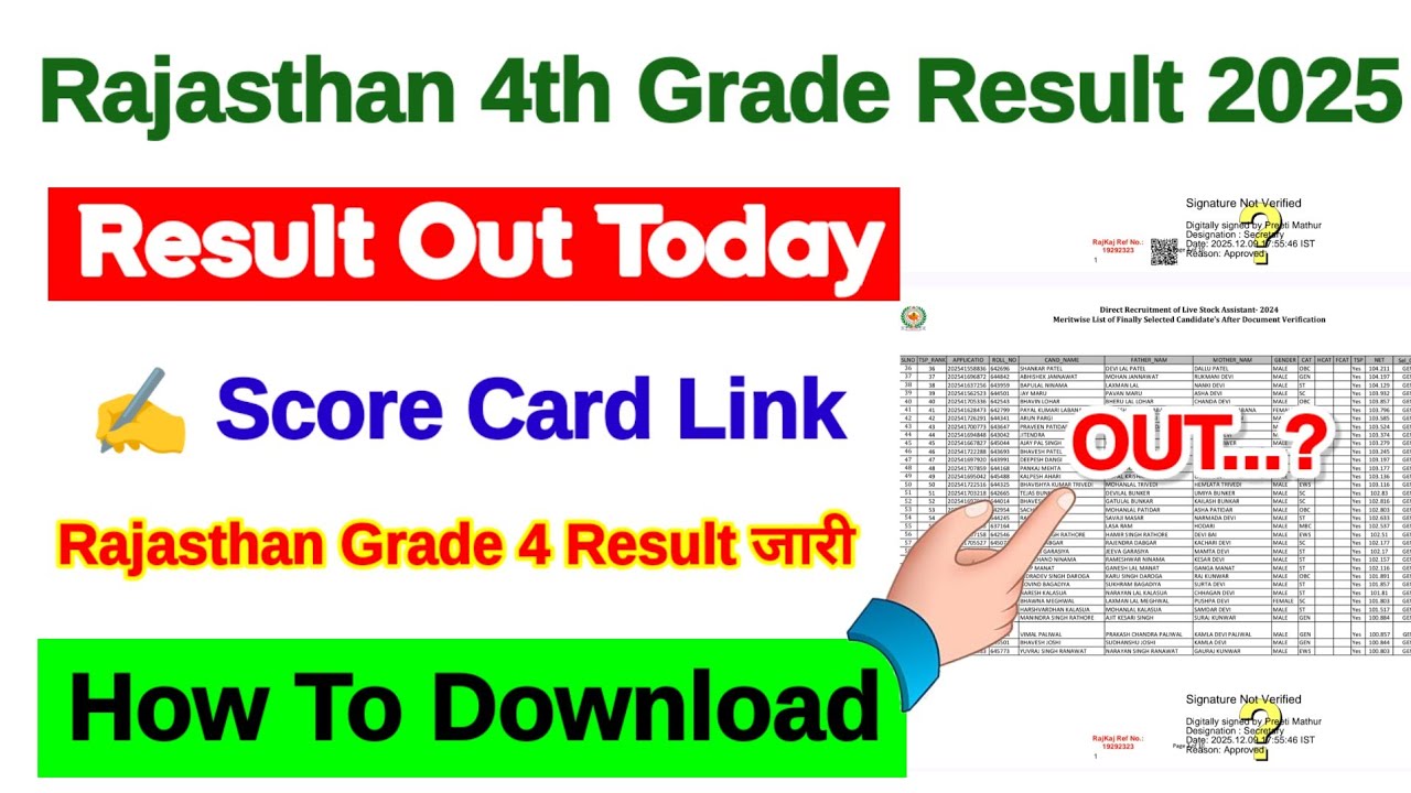 Rajasthan 4th Grade Result 2025 🔴 Rajasthan 4th Grade Result 2025 Kaise Dekhe ? Rajasthan Grade 4