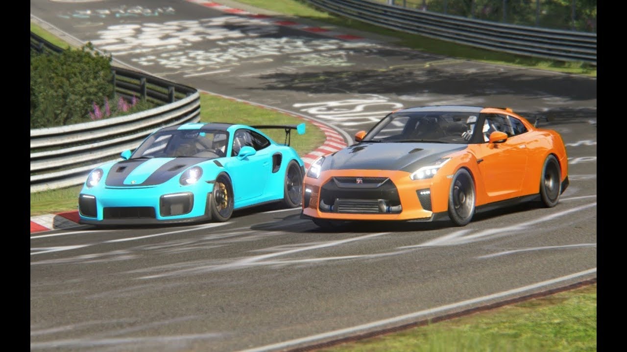 Battle Posche 911 GT2 RS ' 18 vs Nissan GTR '17 at Nurburgring-Nordschleife