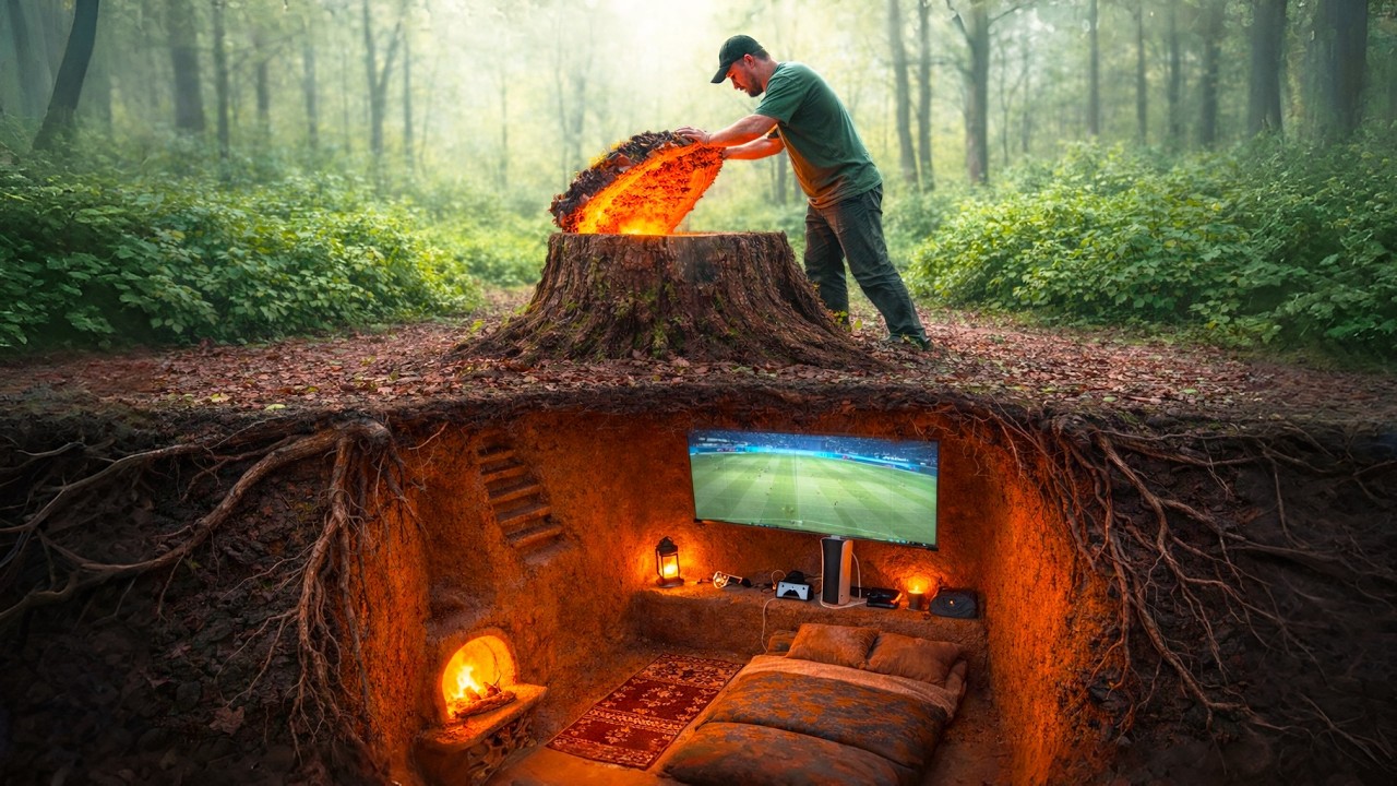 Hidden Tree Stump Shelter &mdash; 6 Minute Build (Fast Version)