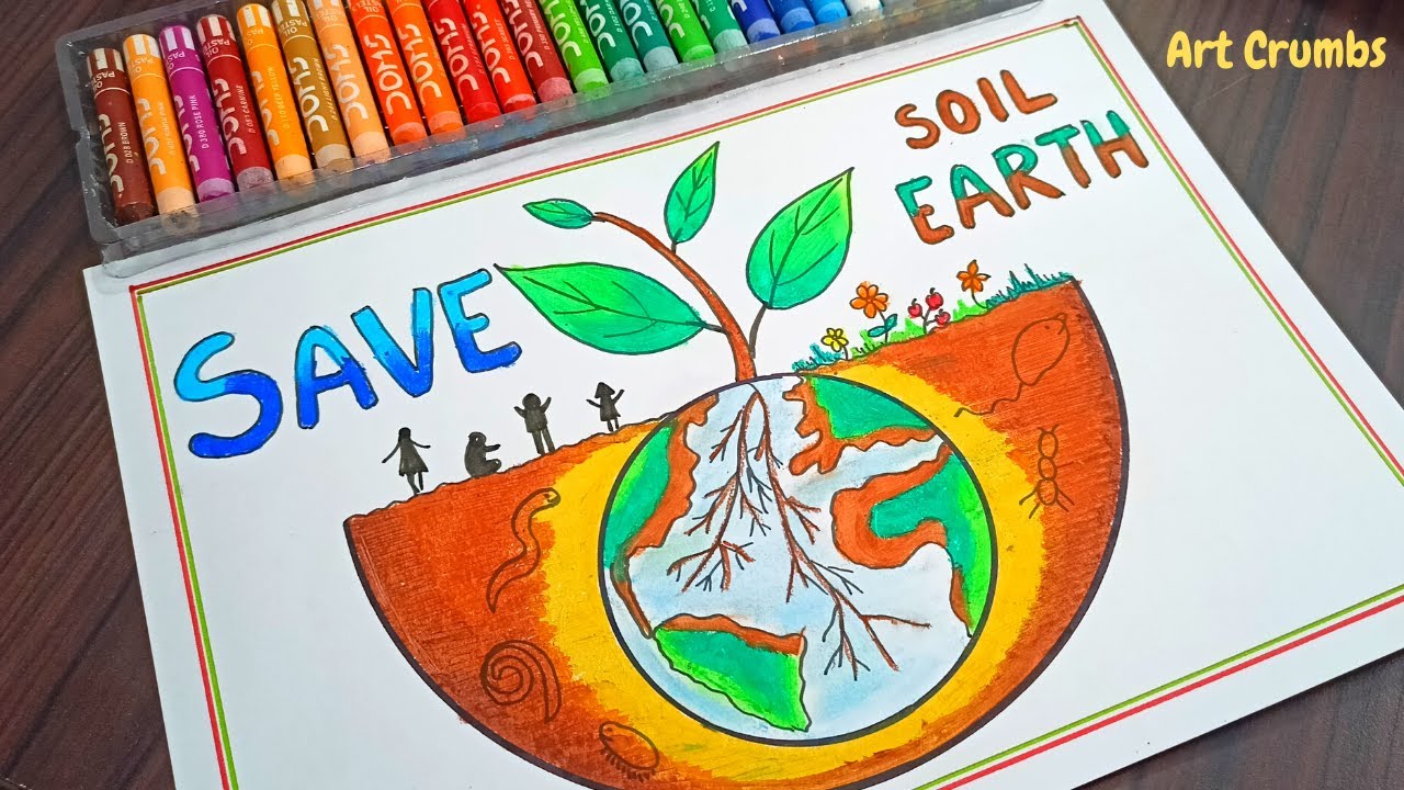 Save soil drawing / Soil Conservation drawing/Save soil Save earth poster with oil pastels