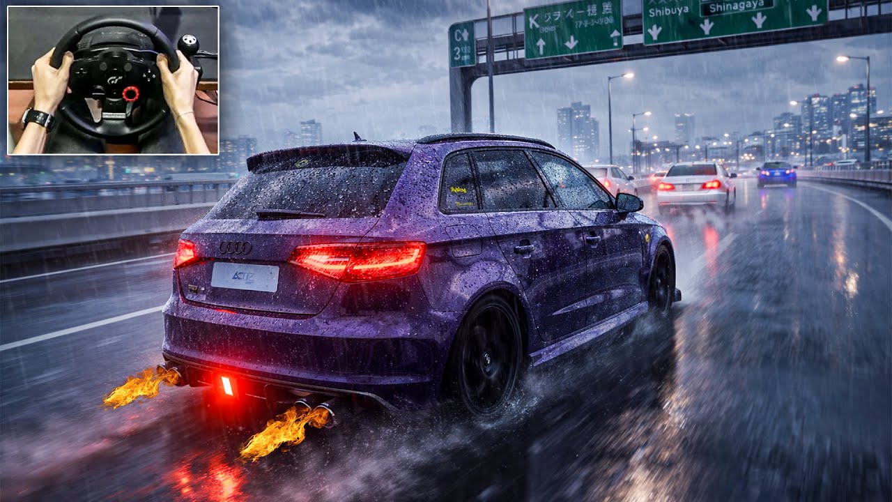 Assetto Corsa | Audi S3 Sportback 400HP - Rainy Shutoko Traffic Run