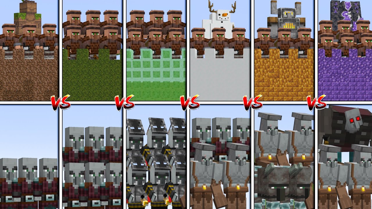 PILLAGER ARMY vs DIFFERENT VILLAGER CASTLE | Minecraft Mob Battle