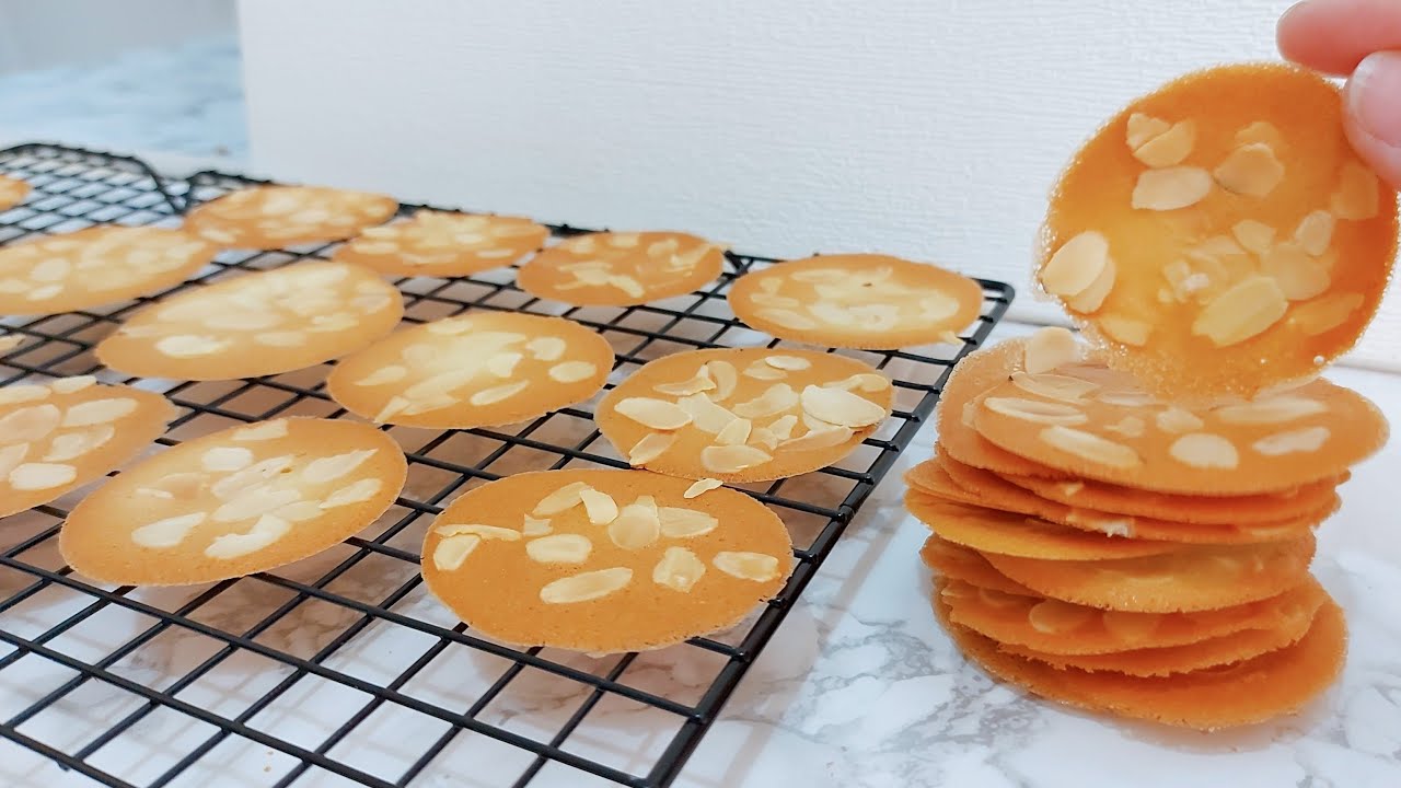 อัลมอนด์ทูเล คุกกี้อัลมอนด์กรอบ ใช้แค่ตะกร้อมือ Almond Tuile (Crisps almond cookie