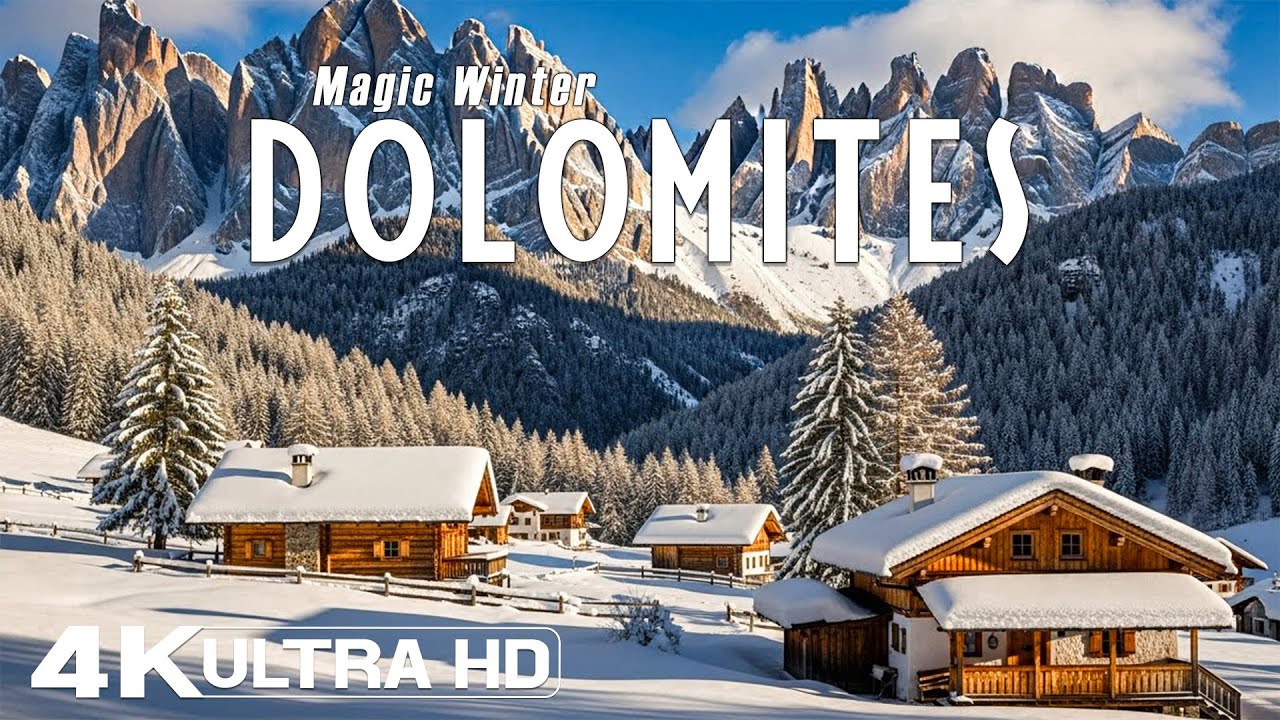 DOLOMITES IN WINTER 4K UHD ❄️Snowy Peaks, Silent Villages & the Timeless Calm of Northern Italy