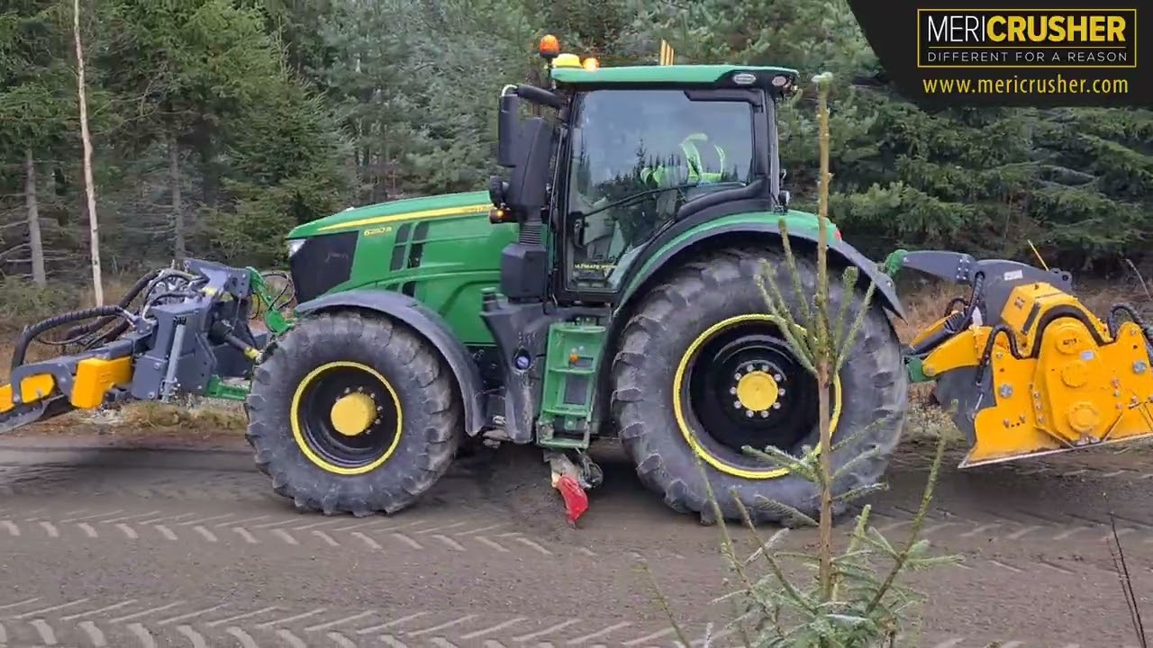 Gravel road maintenance with MeriCrusher and MeriPacker and tractor mounted grader plate.