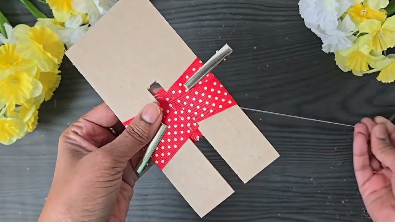 easy bow maker template creation with cardboard, simple bow making.