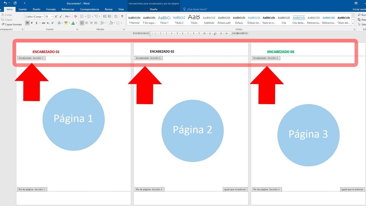 Como insertar encabezados diferentes en Word 2019, 2016, 2013