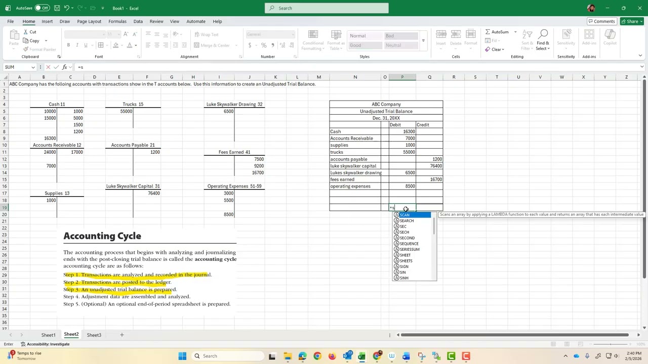Unadjusted Trial Balance mini lecture/demonstration