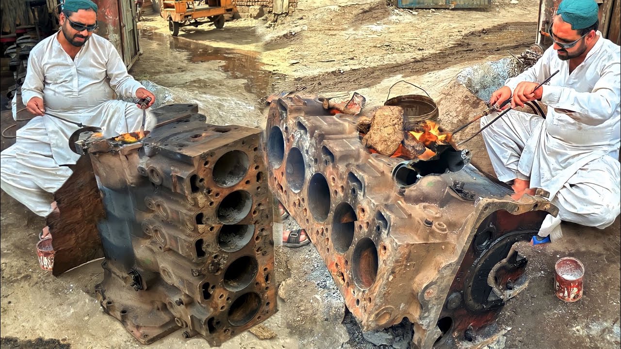 Fiat Tractor Broken 4 Cylinder Engine Block Repair-How Rebuild Tractor Block With Unique Way|
