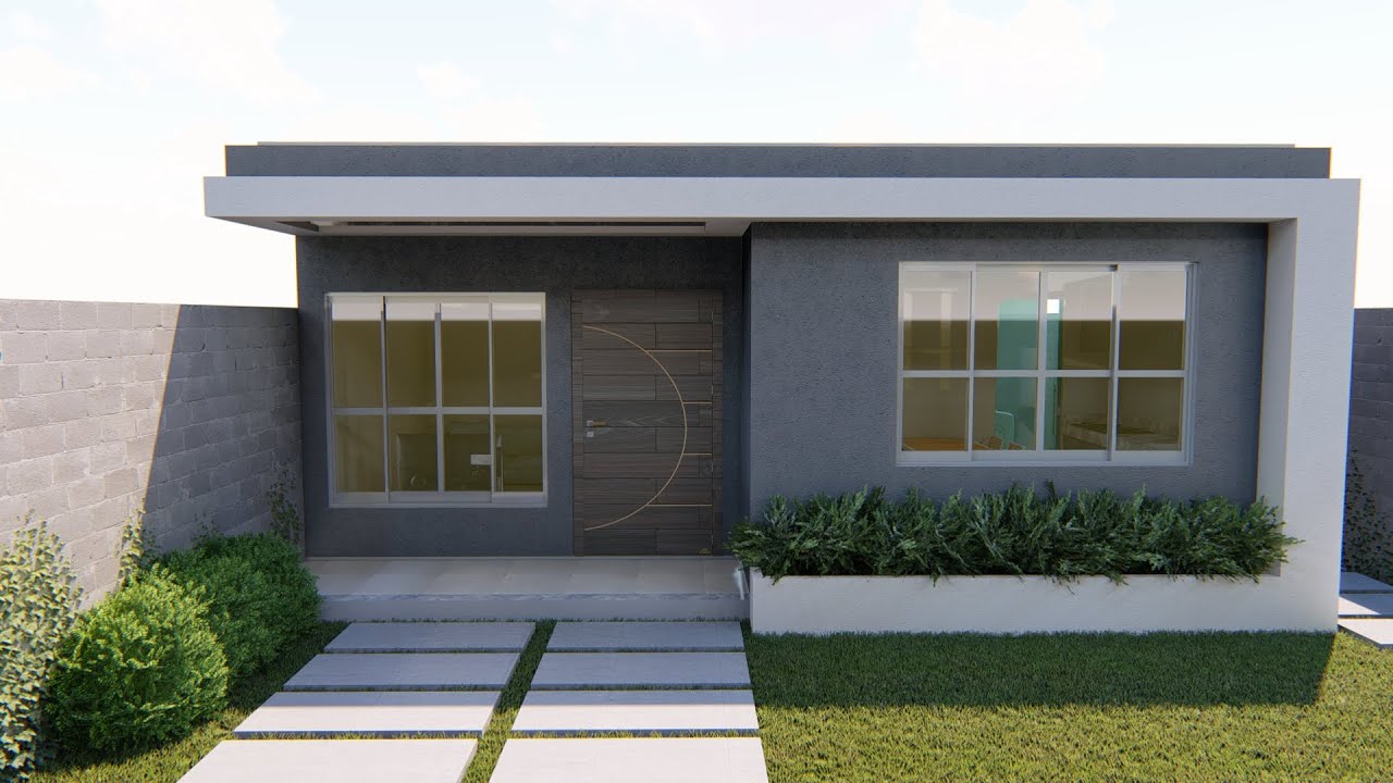 #01 Casa 2 quartos Planta em 3D 60m&sup2; baixo custo.
