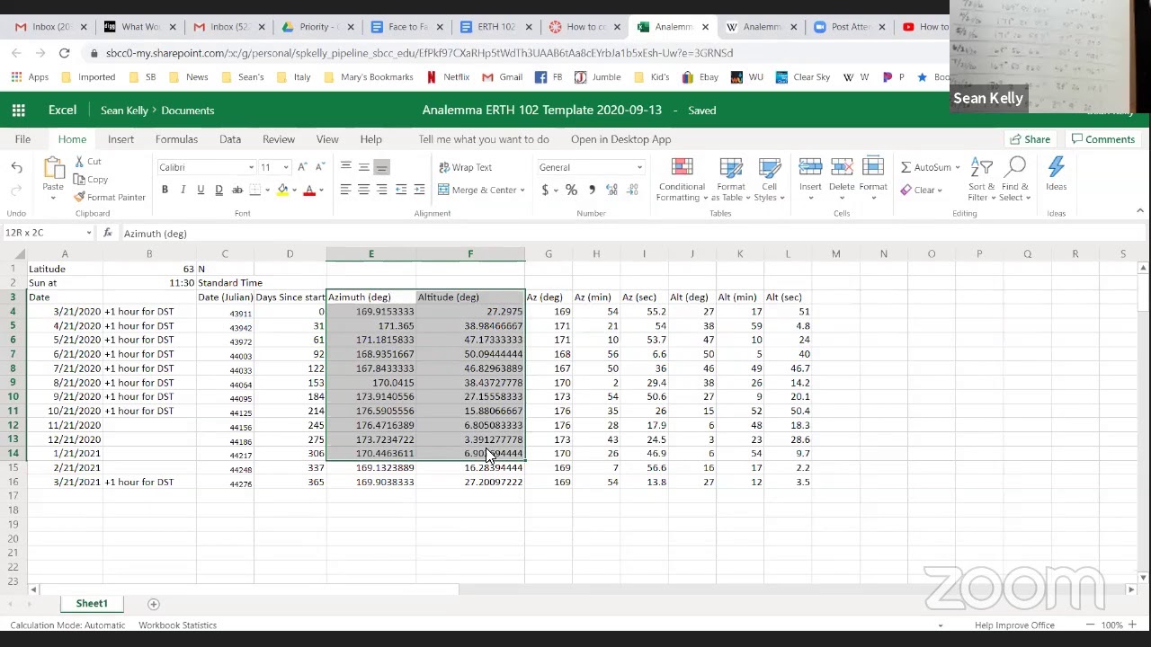 How to construct an analemma using Stellarium and Microsoft Excel