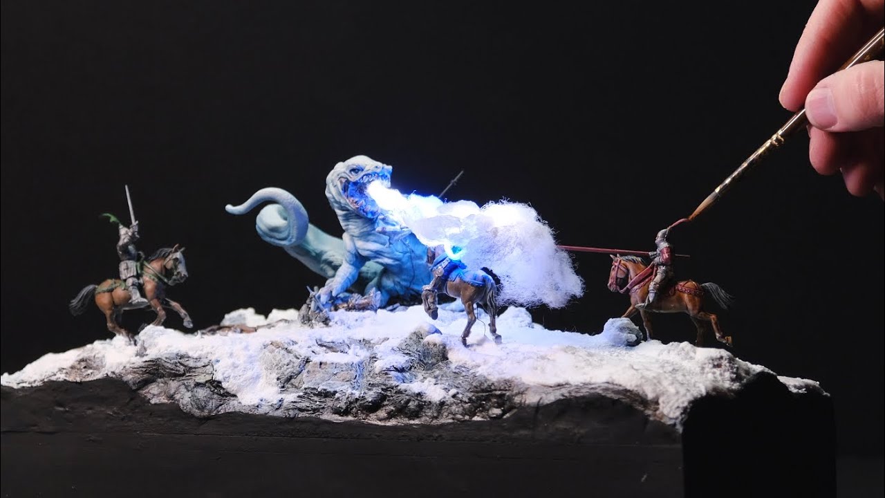 Frost Salamander Battles Knights | Diorama