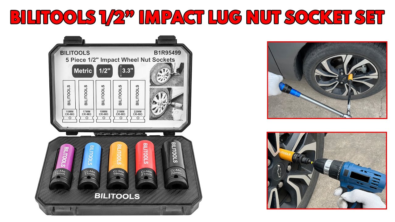 1/2 Inch Drive Impact Lug Nut Socket Set 15 17 19 21 22 MM
