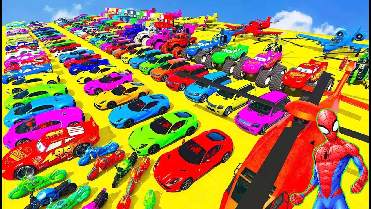 GTA V Mods Stunt Car Racing Challenge By SPIDERMAN With Amazing Super Car Motocycle Boat AirCraft