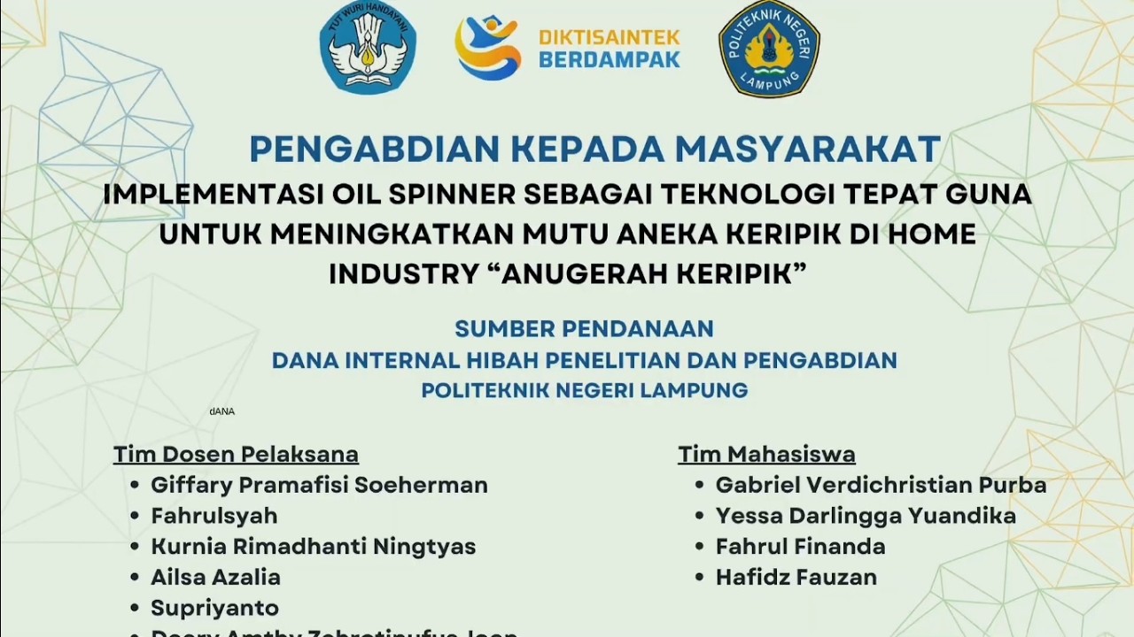 Implementasi Oil Spinner Sebagai Teknologi Tepat Guna Untuk Meningkatkan Mutu Aneka Keripik