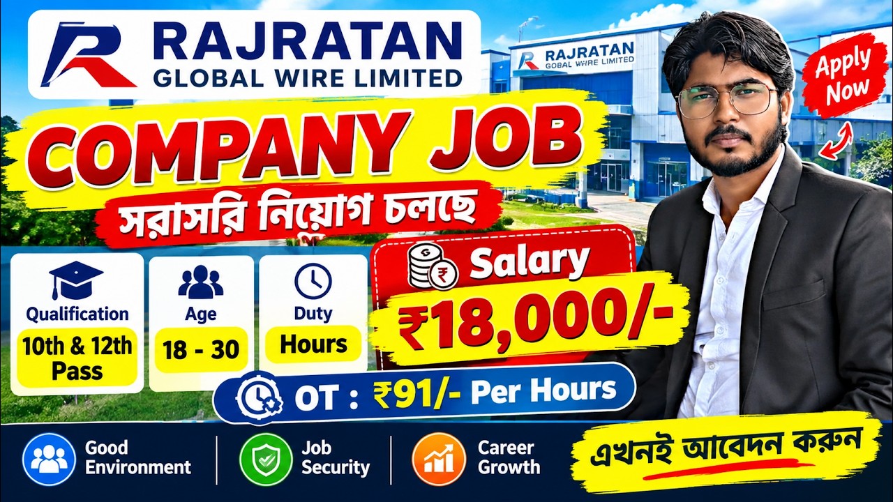 Rajratan Global Wire Job Vacancy 2026 | 10th 12th Pass Job | Salary ₹18,000 | OT ₹91 | Company Job
