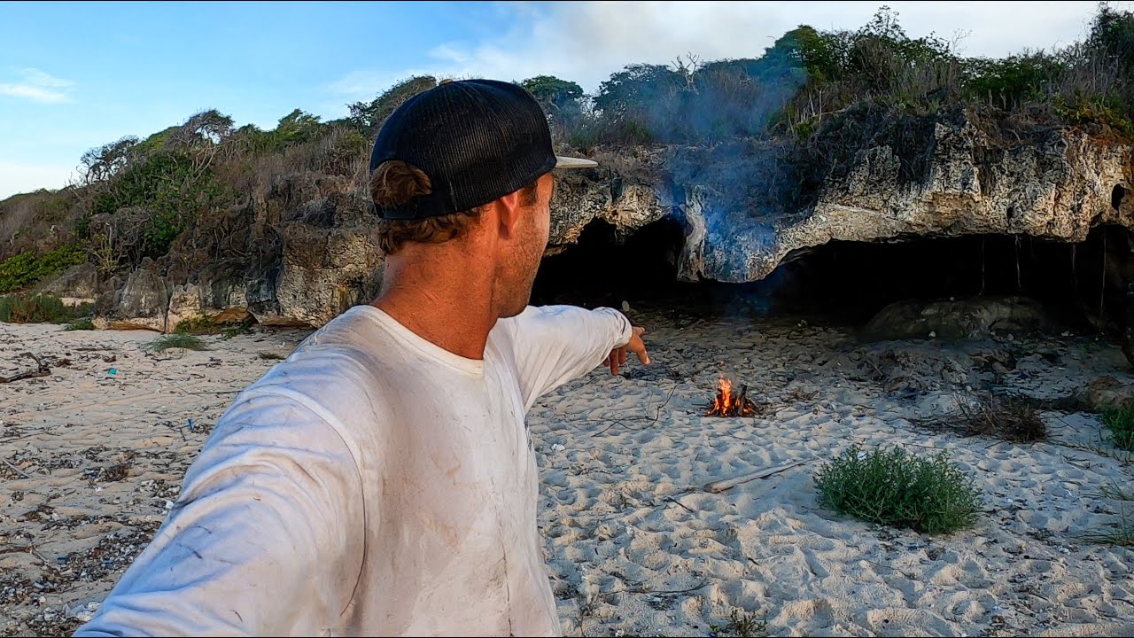 SOLO CAMPING IN A CAVE ON A DESERTED ISLAND with no food!