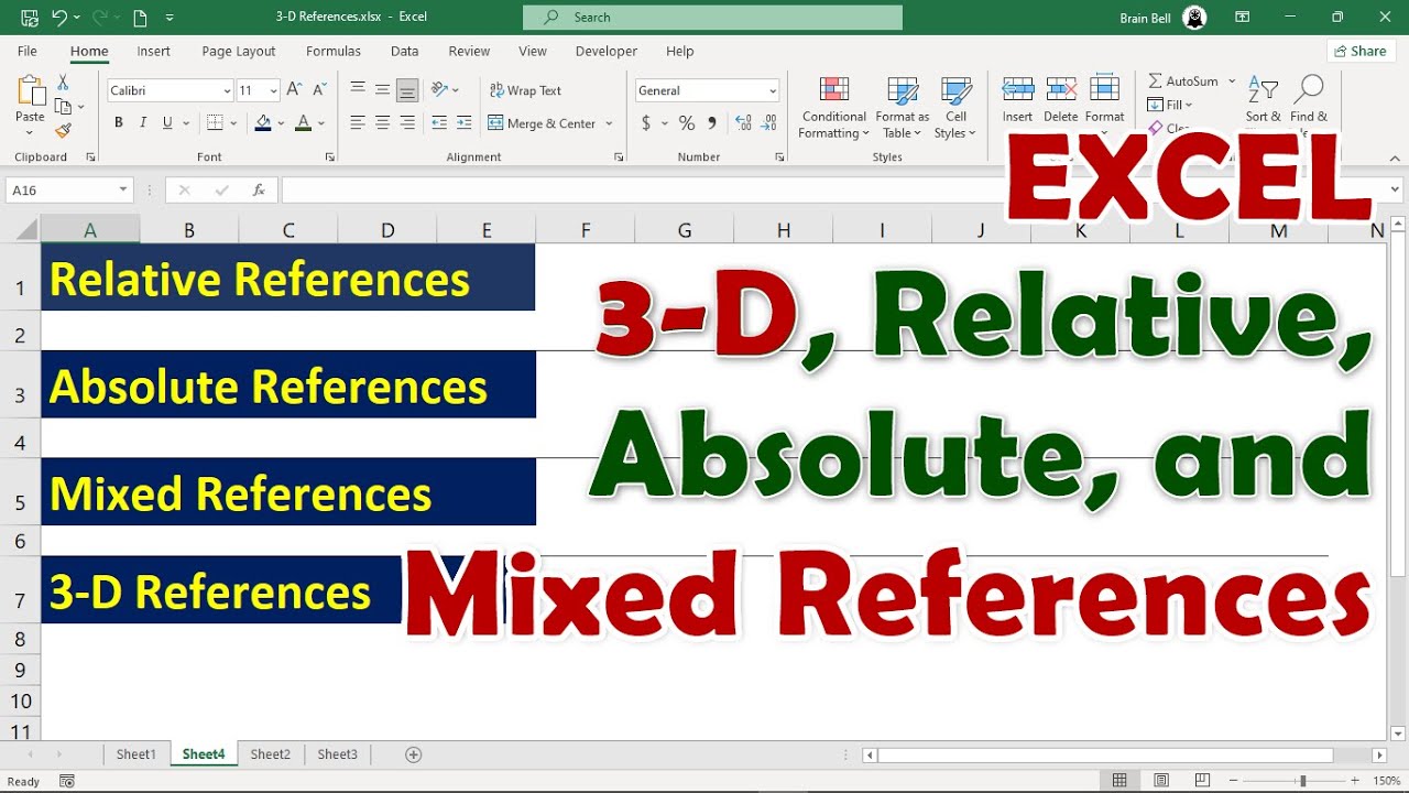 Excel: Understand Relative, Absolute, Mixed, and 3D Cell References
