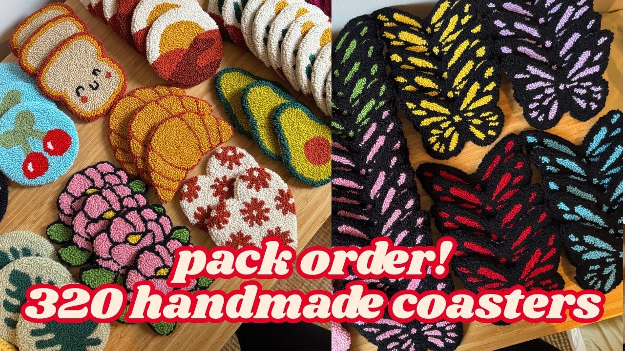 320 Handmade drink coasters.Punch needle shop! Small biz owner, wholesale, pack order!