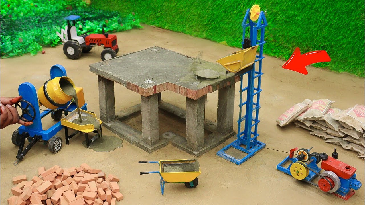 DIY mini concrete lifting machine making house construction ||science project @Joticreator