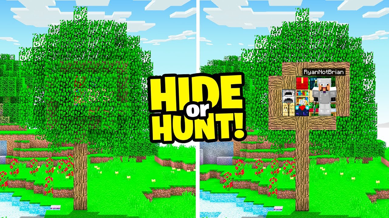 I made a hidden CAMO Minecraft TREE base.. (Hide Or Hunt)
