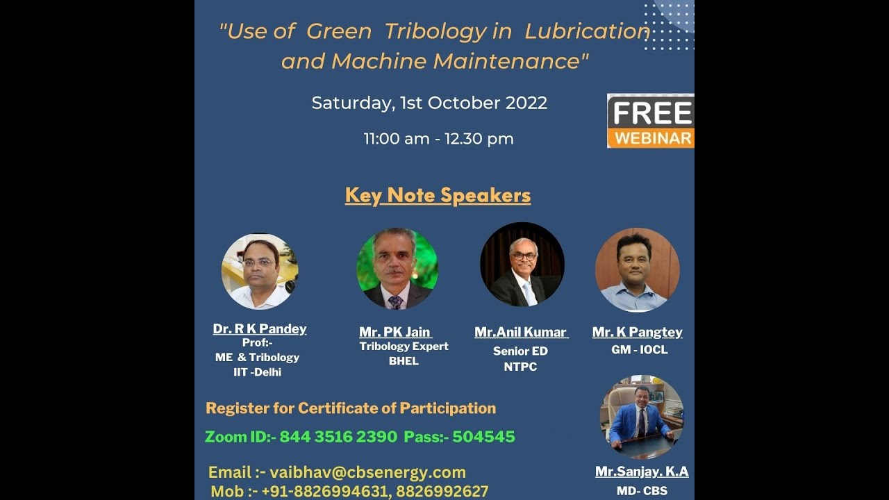 Lubrication Management and  Green  Tribology (Webinar)