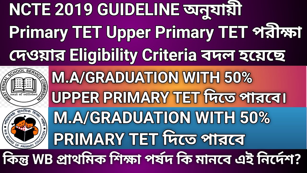 Now Primary & Upper Primary TET Appearing  Eligibility MA/BA,B.SC 50% With B.ED|| NCTE GAZETTEE 2019