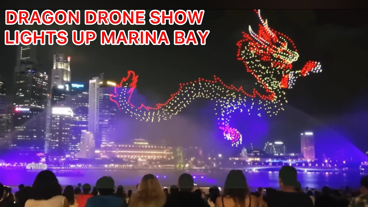 Dragon Drone Show Singapore || Dragon made up of drone lights yup Singapore Marina Bay
