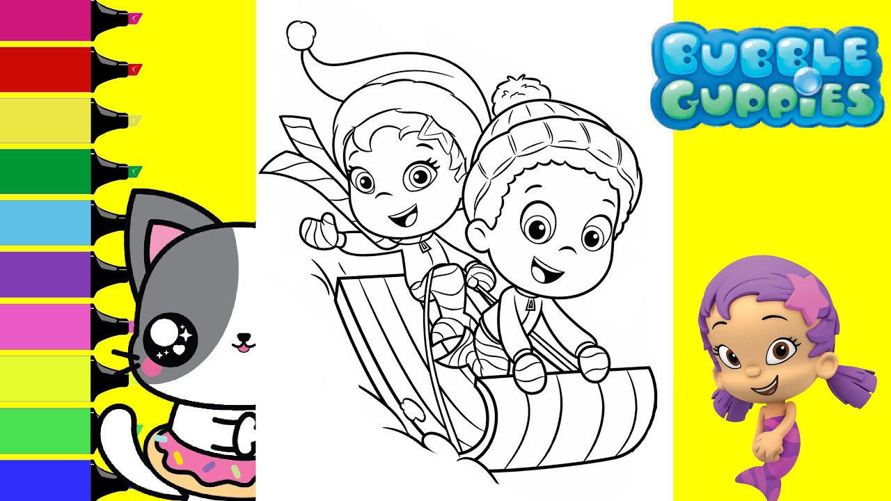 Coloring Bubble Guppies Oona and Goby Sledding Fun Coloring Book Pages | Sprinkled Donuts JR