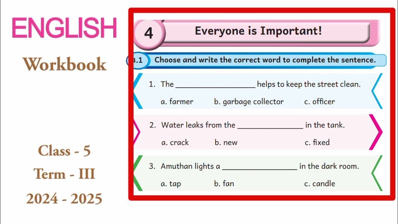 EE 5th standard English term 3 work book answers Unit 4 Everyone is important