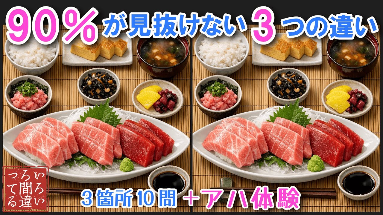 【料理で脳トレ】お刺身定食の3つのまちがいさがしで集中力と記憶力を楽しく鍛えよう！【認知症予防/アハ体験/頭の体操/MCI】