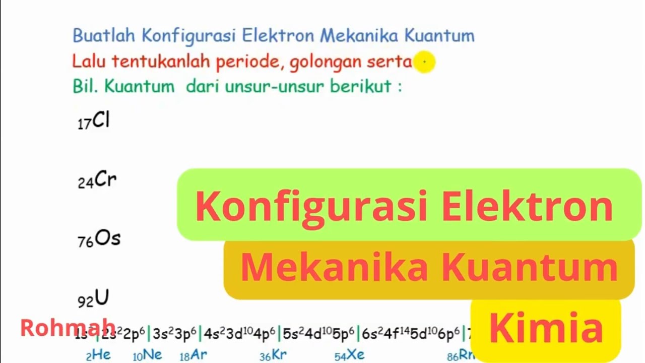 Konfigurasi Elektron Mekanika Kuantum ( Latihan Soal Golongan , Periode dan Bilangan Kuatum )