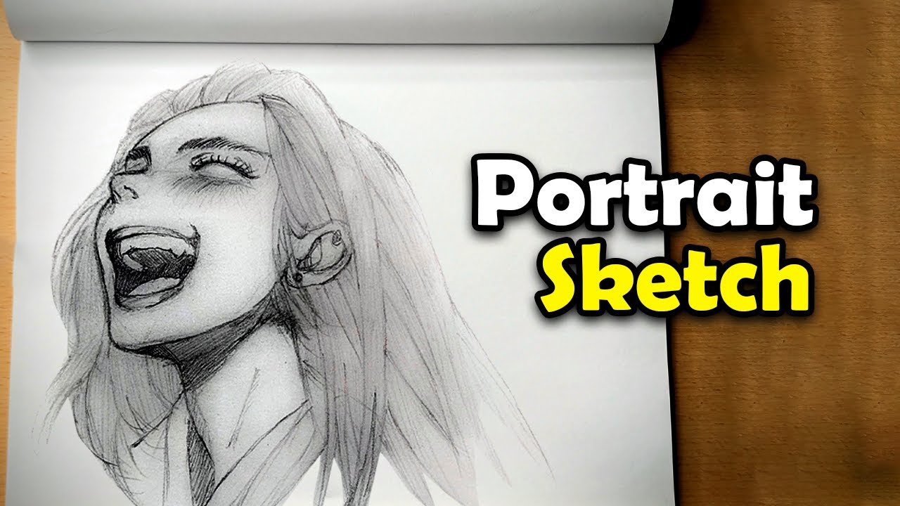 Sketching a Laughing Girl Portrait | Real-Time Drawing
