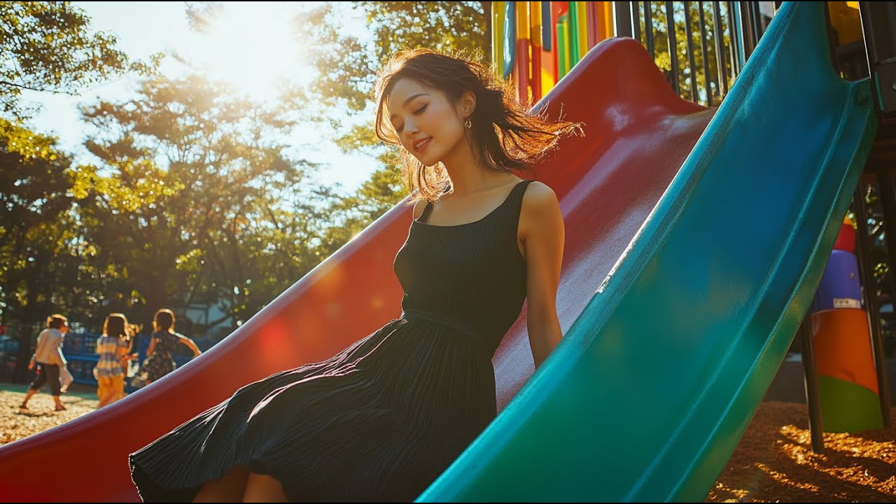 美しい人妻がすべり台で遊んでいるのを見るだけの動画