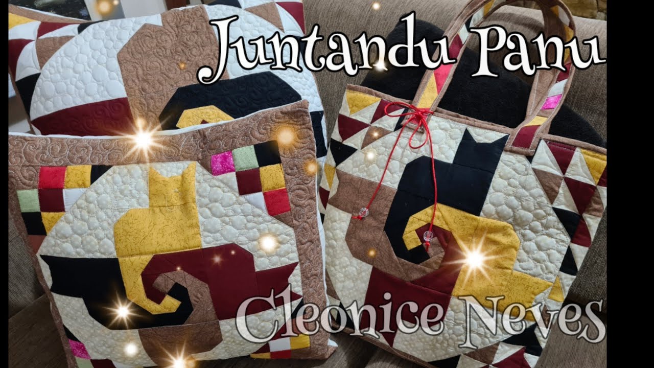 Bloco Pathwork Gatinhos - kitten patchwork block
